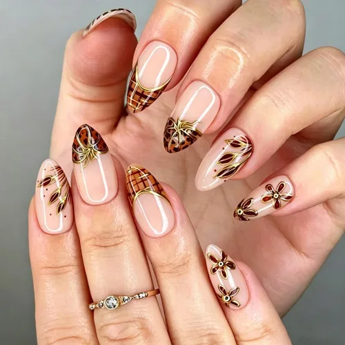 Vista 16 de Uñas postizas medianas a presión, color marrón, 24 unidades Color-3Color-3)