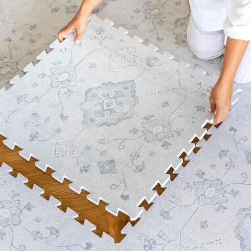 Vista 15 de Alfombra de juego Lillefolk para bebés para el piso – 4x6 pies Beige Azulejos suaves de espuma EVA no tóxicos premium para tiempo de barriga