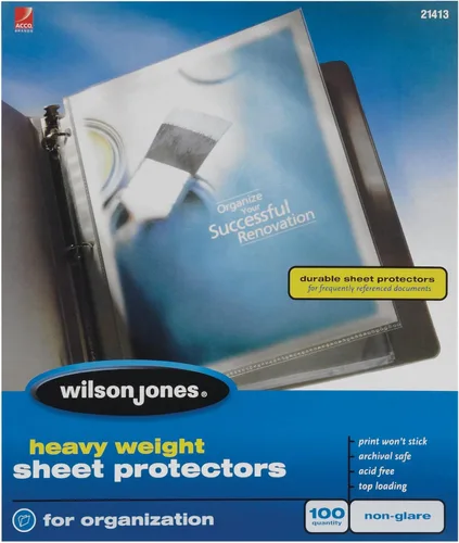 Vista 6 de Wilson Jones Protectores de hojas, peso pesado, carga superior, transparente, 50 hojas/caja (W21410)