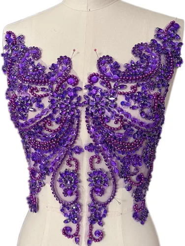 Vista 7 de Apliques de encaje hechos a mano con diamantes de imitación para coser en cuentas de vidrio, accesorios para ropa de vestir (color AB)