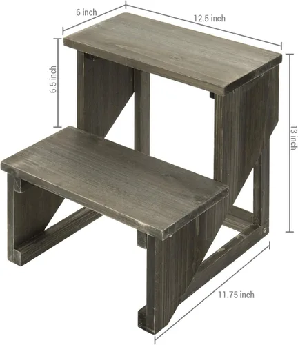 Vista 5 de MyGift Estante de 2 niveles de madera rústica gris oscuro para plantas de escritorio, soporte de maceta estilo granja, organizador de exhibición