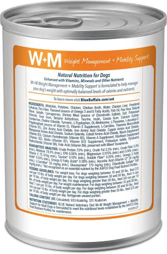Vista 2 de Blue Buffalo Natural Veterinary Diet W+M Weight Management + Mobility Support - Alimento húmedo para perros, pescado blanco, latas de 12.5 onzas