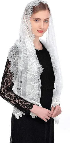 Vista 2 de PAMOR Chapel Veil - Velo de encaje español diseño floral velos de masa cubierta de cabeza rectangular
