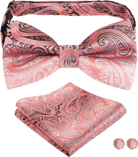 Vista 39 de Alizeal Pajarita de cachemira para hombre, cuadrado de bolsillo, juego de gemelos #Negro-1
