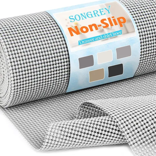 Vista 7 de Songrey Forro no adhesivo para cajones y estantes, forros antideslizantes para gabinetes, protege el armario de la cocina, cajones de baño