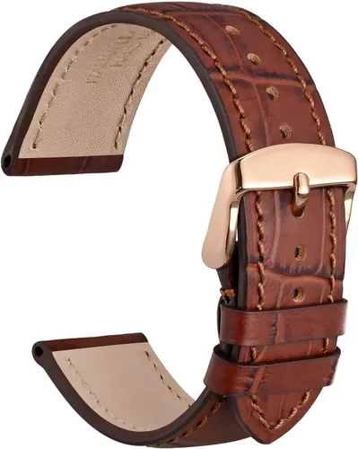 Vista 12 de WOCCI - Correas para reloj de cuero italiano, grano de cocodrilo en relieve, elige color y ancho 14 mm 18 mm 19 mm 20 mm 21 mm 22 mm, Negro