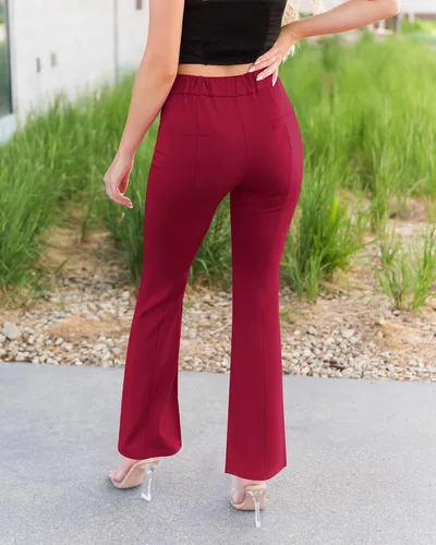 Vista 2 de GRAPENT Pantalones de vestir de pierna ancha para mujer, pantalones acampanados, pantalones casuales de trabajo, pantalones de trabajo