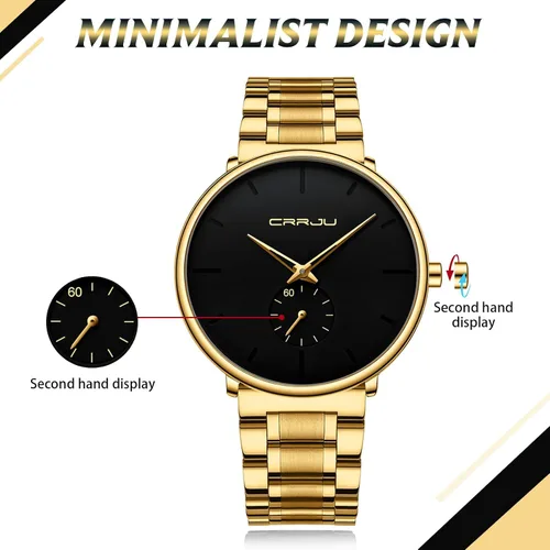 Vista 3 de Mens Watches Ultra-Thin Minimalist Waterproof-Fashion Wrist Watch for Men Unisex Dress with Stainless Steel Band-Black Hands