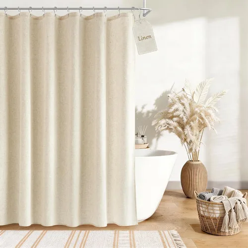 Vista 11 de Nanspring Cortina de ducha de lino extra larga para baño, 96 pulgadas Natural