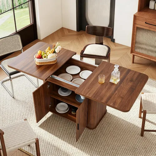 Vista 19 de weselon Mesa de comedor extensible de 42 a 105 pulgadas para 4 a 12, mesa de comedor ovalada expandible con base de pedestal estriada y pata