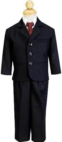 Vista 2 de Traje de 5 piezas de rayas azul marino con corbata burdeos