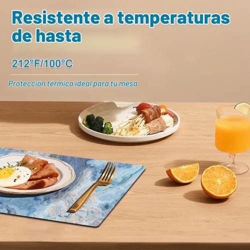 Vista 2 de Juego de 4 manteles individuales de cuero sintético con efecto mármol - Manteles individuales resistentes al calor para mesa de comedor