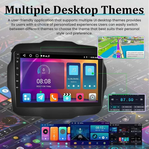 Vista 7 de Radio de coche Android para Jeep Renegade 2015-2020 con DSP, Apple Carplay inalámbrico y Android Auto de 9 pulgadas, pantalla táctil, estéreo