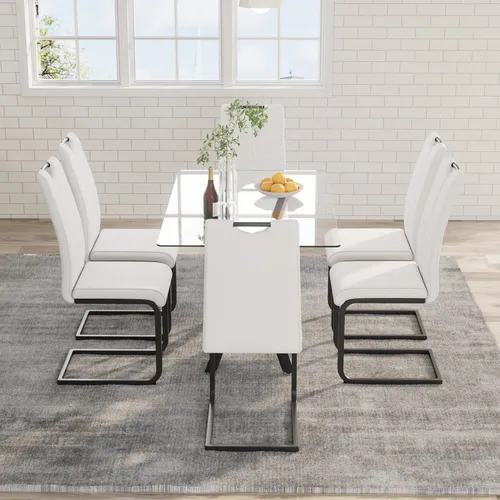 Vista 9 de 5-Piece 47" Dining Table with 4 PU Leather Chairs, Modern Dining Table Set for 4, Rectangle Black Top Kitchen Table with Black Metal Legs for Dining