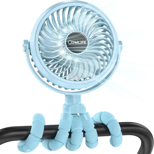 Vista 9 de COMLIFE Ventilador para cochecito de bebé, funciona con batería recargable, enfriamiento máximo de 10 horas, 3 velocidades, ventilador de escritorio