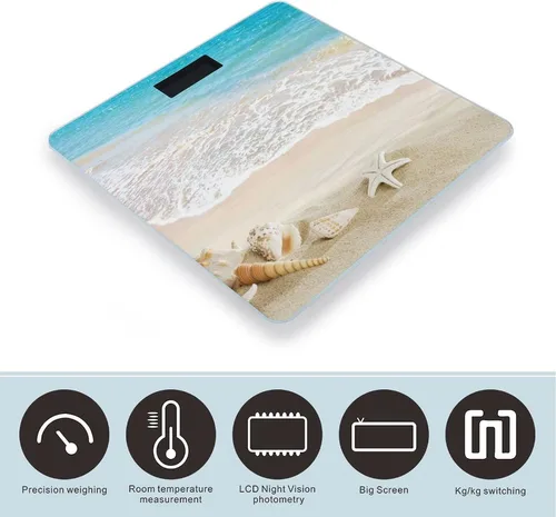 Vista 3 de Ocean Beach Blue Sky - Báscula de mariscos para peso corporal, báscula de baño digital, diseño de esquina redonda, báscula de peso corporal de alta