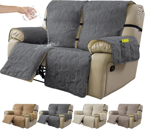 Vista 24 de Funda reclinable 100% impermeable para sofá biplaza, 4 piezas divididas para sofá reclinable de 2 asientos, funda de sofá reclinable antideslizante