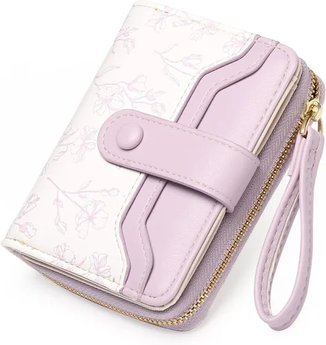 Vista 8 de GAEKEAO Cartera para mujer delgada y fina con bloqueo RFID, de cuero con flores, tarjetero plegable, cartera larga para damas con bolsillo
