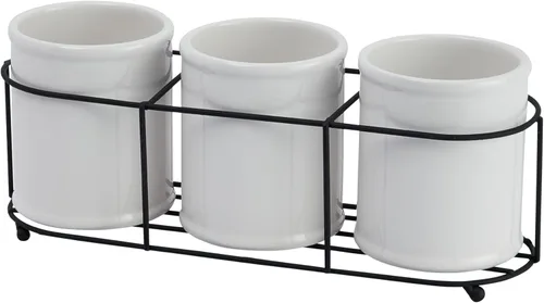 Vista 11 de Creative Co-Op Soporte de metal de cerámica de granja, Crocks grises y blancos