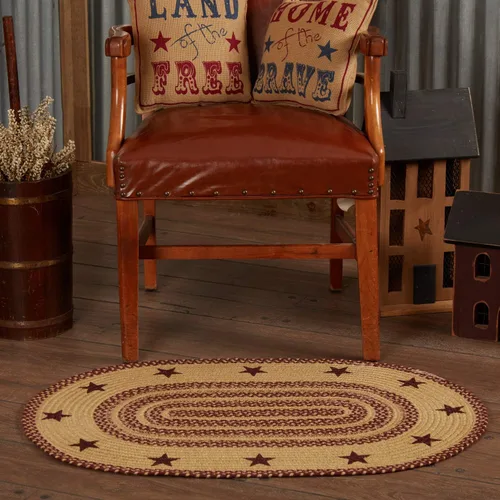 Vista 7 de VHC Brands Alfombra de yute marrón burdeos con diseño de estrellas y almohadilla de 16.5 x 33 pulgadas
