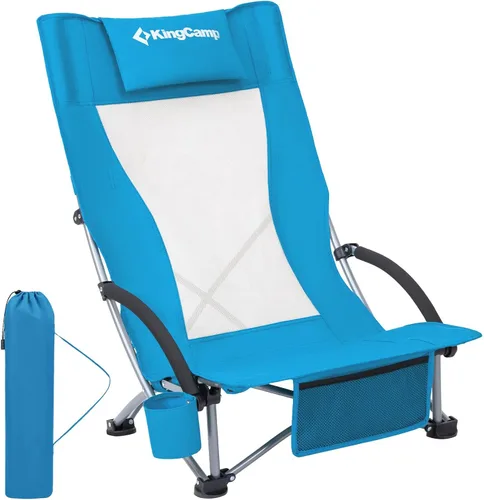 Vista 15 de KingCamp Paquete de 2 sillas de playa ligeras y plegables con respaldo alto con soporte para tazas, bolsa de almohada para acampar al aire libre