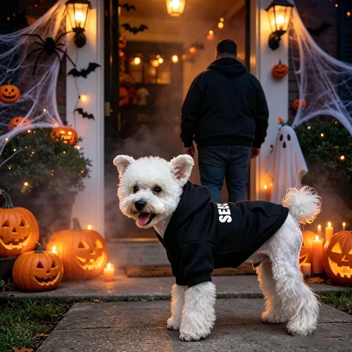 Vista 8 de EXPAWLORER Sudadera con capucha para perro, suave y cálida con agujero para correa, disfraz de Halloween para perros de invierno y otoño, ropa