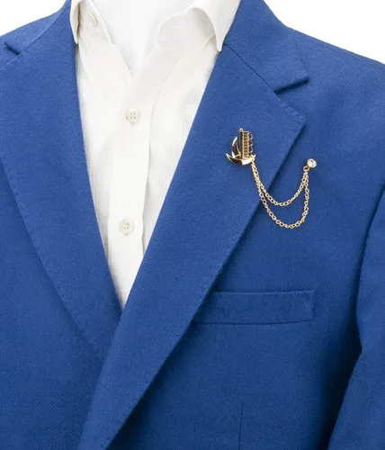 Vista 3 de Knighthood Barco dorado con cadena dorada y detalles de Swarovski, pin de solapa, insignia, traje, regalo de boda, fiesta, camisa, collar