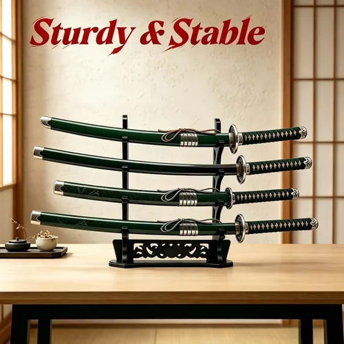 Vista 7 de Soporte de 4 niveles para espada, soporte de mesa para katana, sable de luz, Genji, espadas samurái