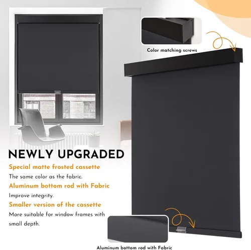 Vista 20 de Persilux Persianas enrollables opacas inalámbricas para ventanas, parada libre con cenefa, persianas de tela con aislamiento térmico, protección UV