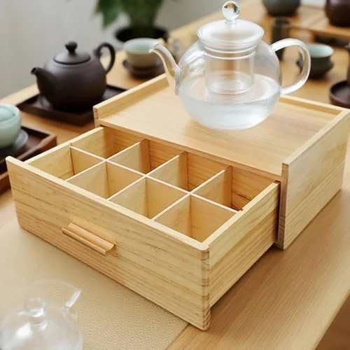 Vista 2 de Multi Compartment Organizer Wooden Desktop Organizer With Drawer Storage Box Tray Tea Box With Drawer Wood Suitable for minimalist tidy desktops