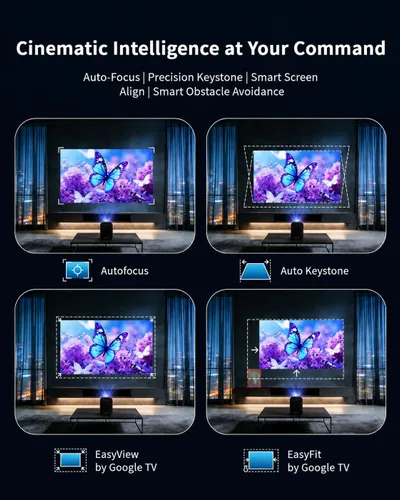 Vista 5 de Proyector inteligente Google TV, Netflix con licencia, FHD nativo Negro