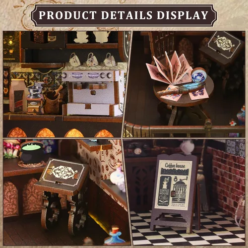 Vista 3 de SUNNINO Kit de Rincón de Libros - Kit de Casa de Muñecas en Miniatura DIY, Rompecabezas de Madera 3D con Luces LED, Kits de Rincón de Libros