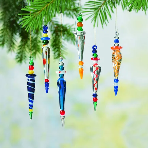 Vista 2 de 12 piezas – Adornos navideños de carámbano de cristal – Decoración para árbol – Multicolor – Adornos colgantes decorativos para árbol de Navidad