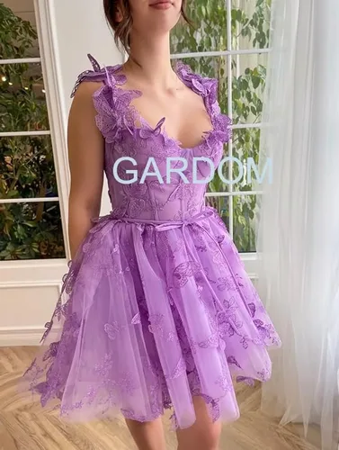 Vista 2 de Vestidos de encaje de mariposa 3D, vestidos de fiesta de bienvenida, corsé de tul corto, vestido de graduación, vestido de cóctel para adolescentes