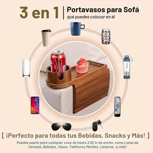 Vista 7 de Soporte de taza de sofá para reposabrazos de más de 4.9" de ancho con soporte de teléfono de 360° Acacia