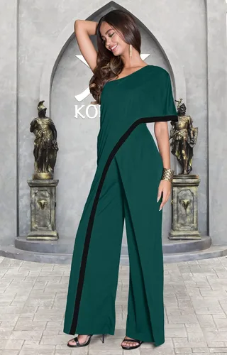 Vista 3 de KOH KOH Womens One Off Shoulder Asymmetric Long Pant Jumpsuit Romper
