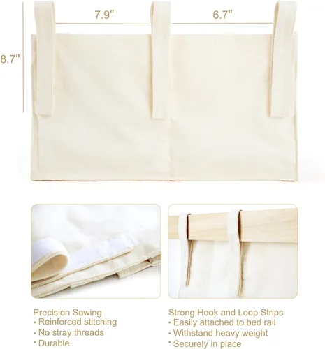 Vista 6 de Mkono Organizador colgante para mesita de noche, litera tejida con 7 bolsillos, bolsa de almacenamiento para cama, estilo bohemio, con control