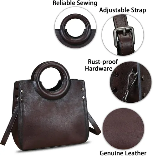 Vista 6 de Bolsos de cuero genuino para mujer, bolso de mensajero de moda vintage de cuero real, bolso de hombro, bolso cruzado