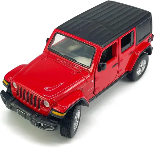 Vista 3 de Wrangler Sahara - Vehículo de juguete fundido a presión a presión de 4 puertas, vehículos de metal a escala 1/32, vehículos de metal fundido a Rojo