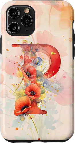 Vista 27 de iPhone 16 Beautiful Poppy Flowers Initial Letter P Monogram Watercolor Case