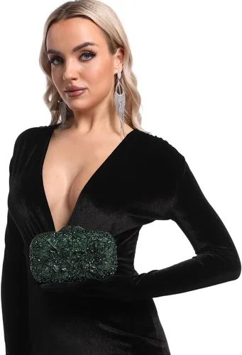 Vista 5 de Boutique De FGG Doble flores mujeres cristal embrague bolsos de noche boda fiesta rhinestone bolsos y carteras