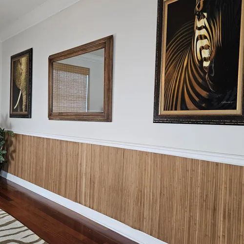 Vista 6 de Paneles de bambú natural – Paneles de revestimiento de pared flexibles para decoración de sala de estar, azulejos de techo y cocinas al aire libre