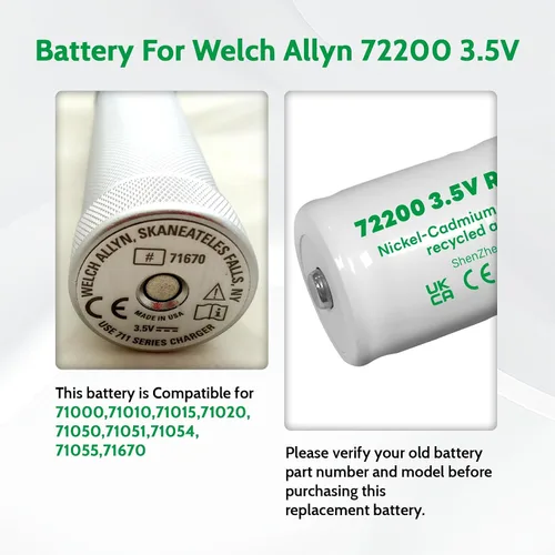 Vista 4 de Batería de repuesto para Welch Allyn 72200 3.5V 1500 mAh batería recargable