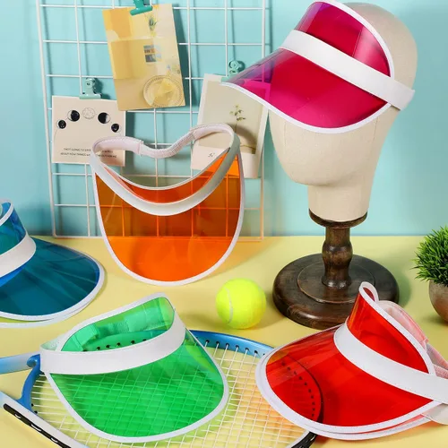 Vista 5 de Paquete de 14 viseras unisex de plástico transparente color caramelo visera turística gorra de póquer colorido