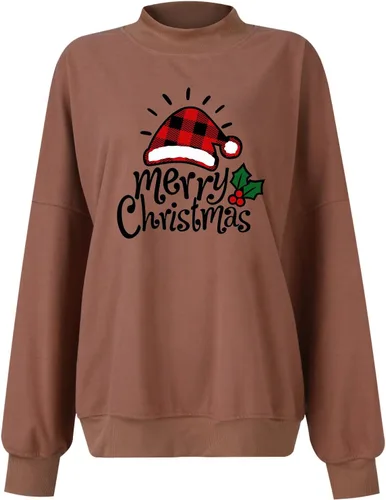 Vista 4 de Sweatshirts for Women Christmas Tree Gnomes Graphic Sweatshirt Crewneck Long Sleeve Distressed Pullover Merry Christmas Tops