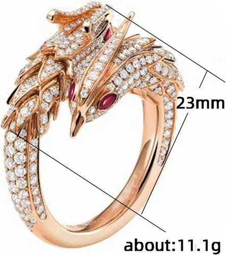 Vista 2 de Anillos de oro de dragón fénix ajustables para parejas, anillos de compromiso de joyería para regalos