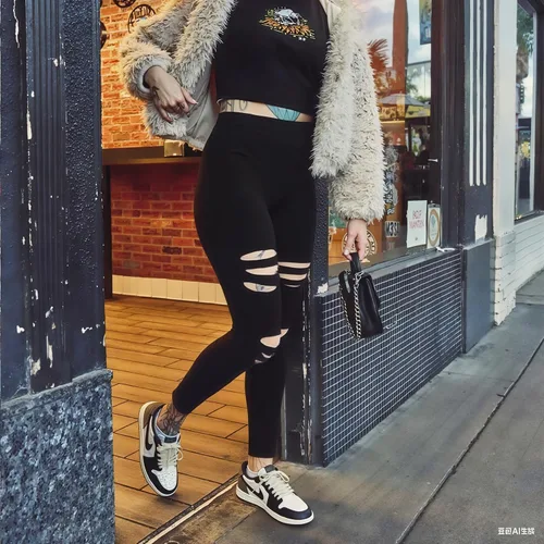 Vista 2 de Leggings rasgados de guerrero para mujer, pantalones de yoga de cintura alta con control de abdomen, pantalones deportivos de entrenamiento