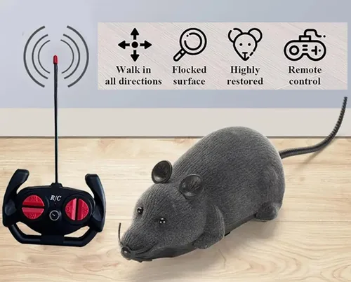 Vista 4 de Juguete de rata falsa con control remoto – Juguete realista de ratón, juguete RC para perseguir broma, broma, ratas aterradoras para gato, juguete