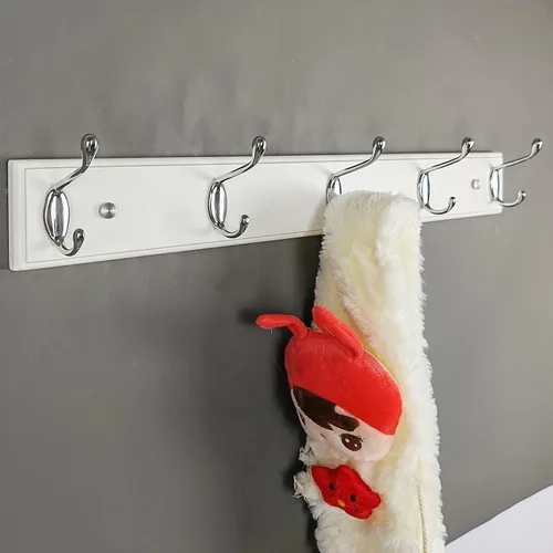 Vista 20 de Perchero de pared con 5 ganchos plateados de madera, 17.3’’, Ganchos resistentes para colgar ropa, sombrero, mochila, etc., Gran decoración moderna