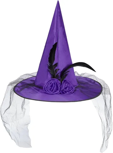Vista 22 de Zando Sombreros de bruja de encaje para mujer, accesorios de disfraz de Halloween, accesorios de disfraz de bruja plegables para colgar